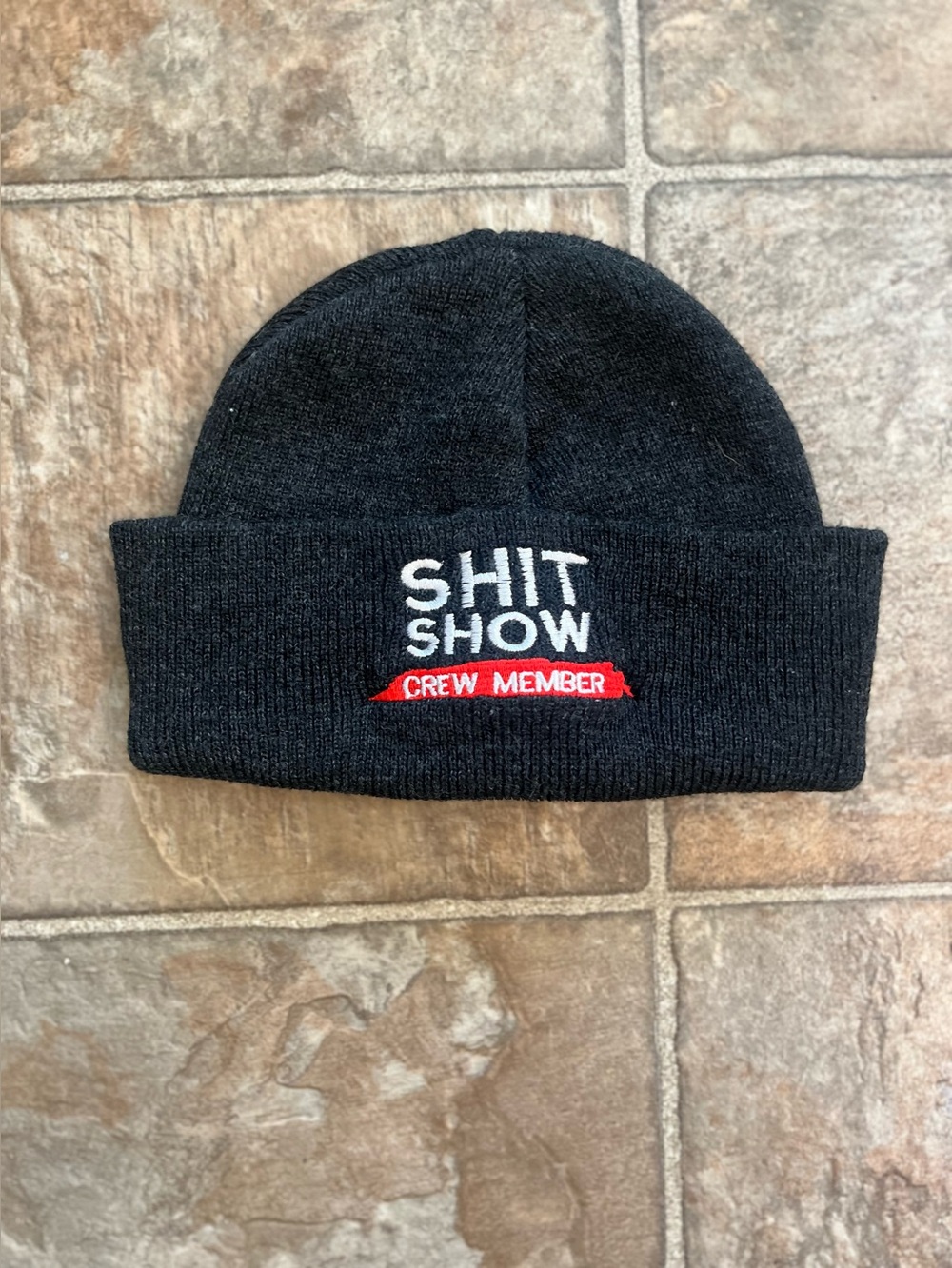 Black Shit Show Crew Member Embroidered Knit Beanie Hat Adult Teen GUC